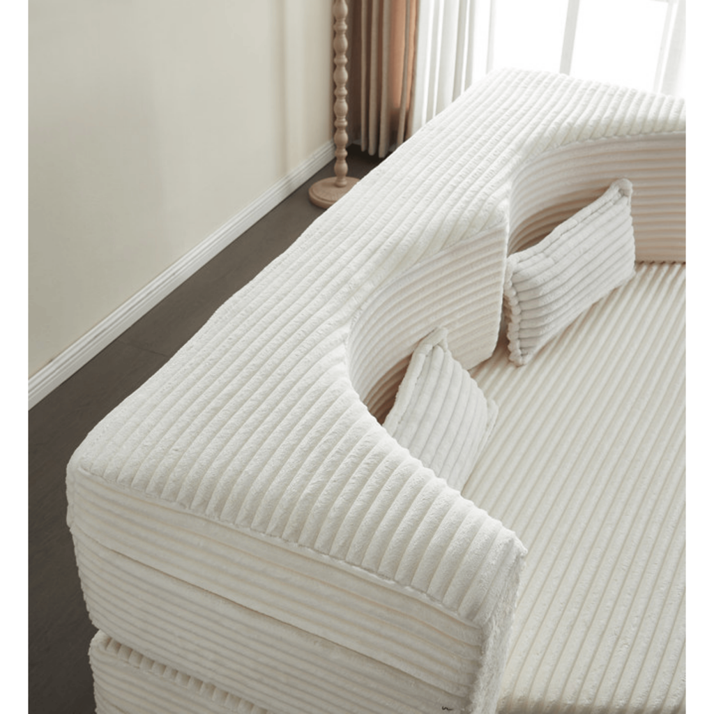 Modern Floor Sofa with 2 Pillows, Convertible Plush Corduroy Foam-Filled Sleeper Sofa Bed,15 ' Full Size Folding Mattress for Living Room, Guest Bed, no assembly required, Light Grey