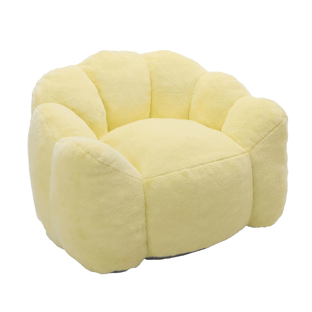 Yellow faux fur lotus compression bean bag sofa — front view