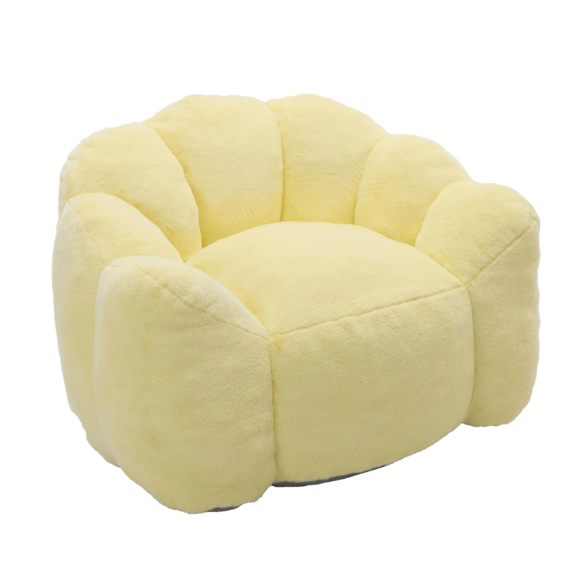 Yellow faux fur lotus compression bean bag sofa — front view