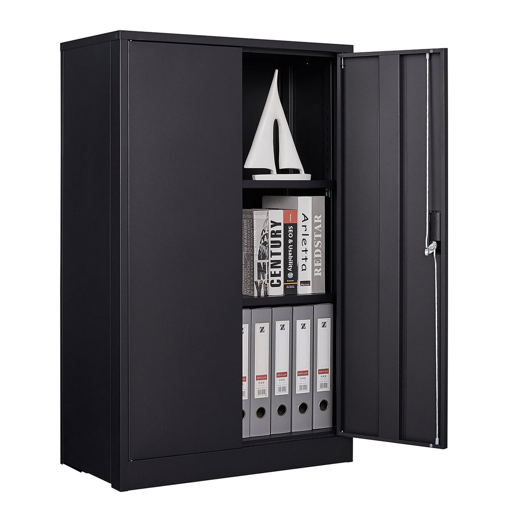 Black metal storage cabinet full product view