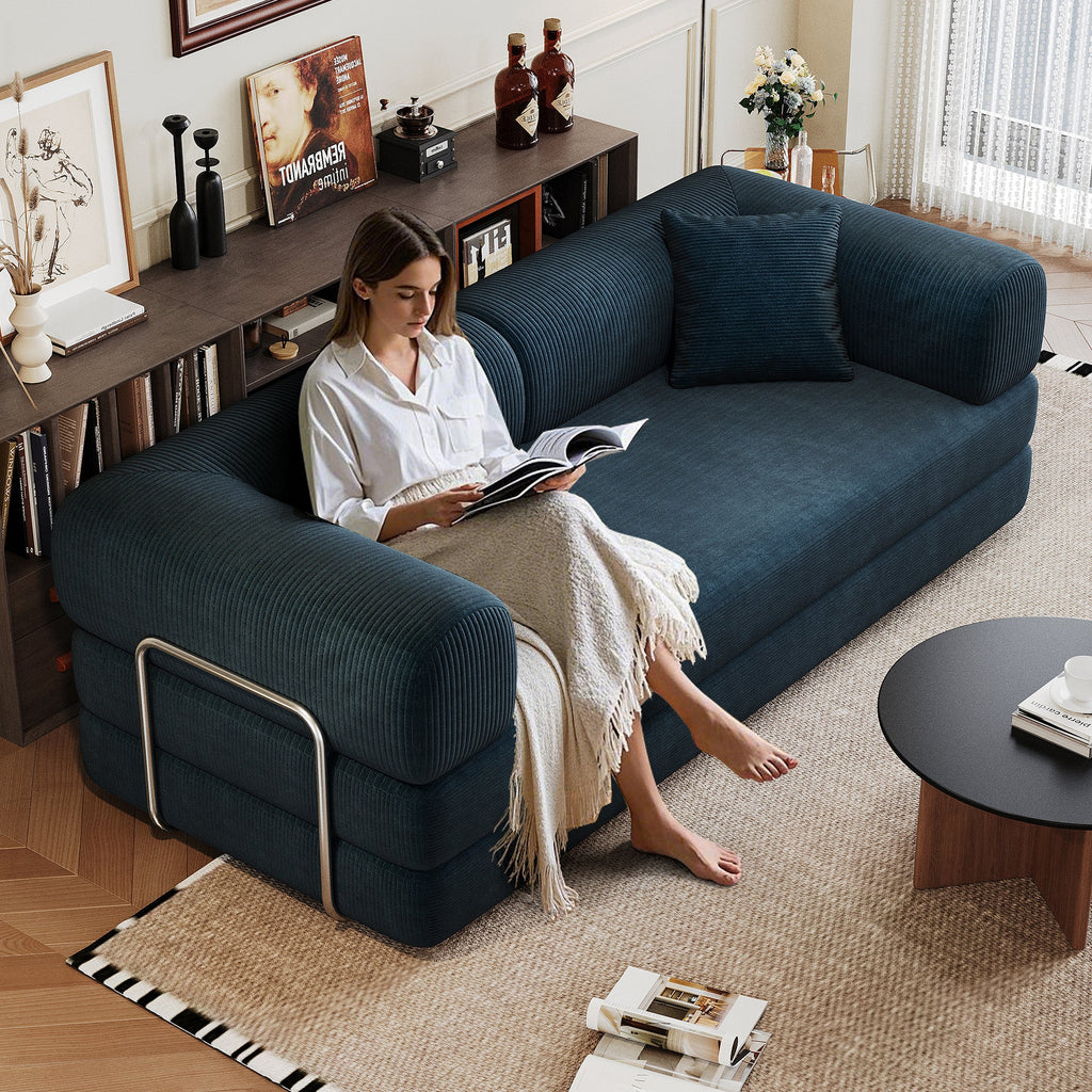 Corduroy Compression Convertible Floor Sofa Bed — Modular Loveseat, 78.8" Wide
