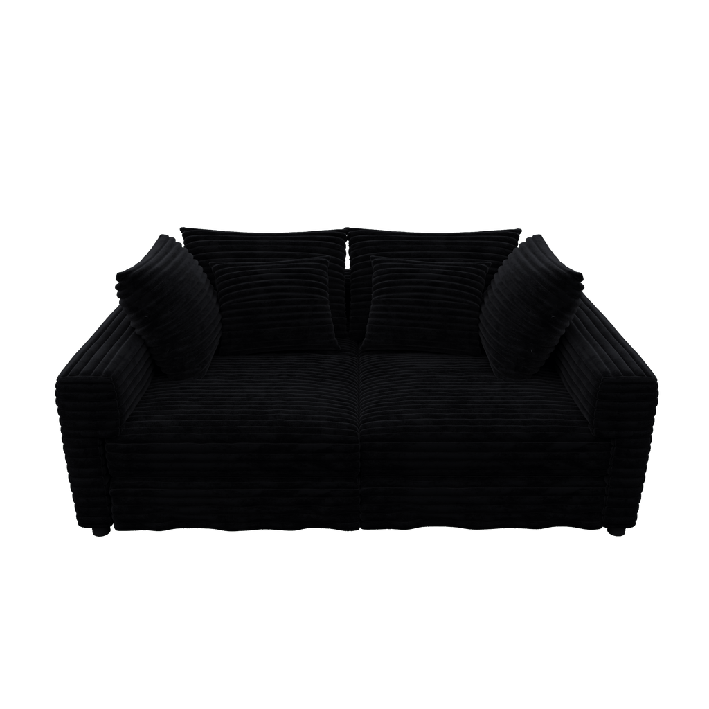 102.4 'Plush Corduroy 4-Seat Sofa,Modern Comfy Upholstered Sofa Cloud Couch,Deep Seat Couches with Soft Pillows and 3 Ottomans,Convertible Sofa Lounge Chair,Black(Old SKU:W1885S00287)