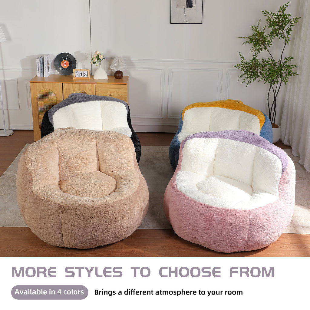 Oversized Bean Bag Chairs,Multicolor Faux Fur Couch Filled with Shredded Sponge,Large Lounger Sofa For Living Room,No Assembly Required , Pink+White+Purple