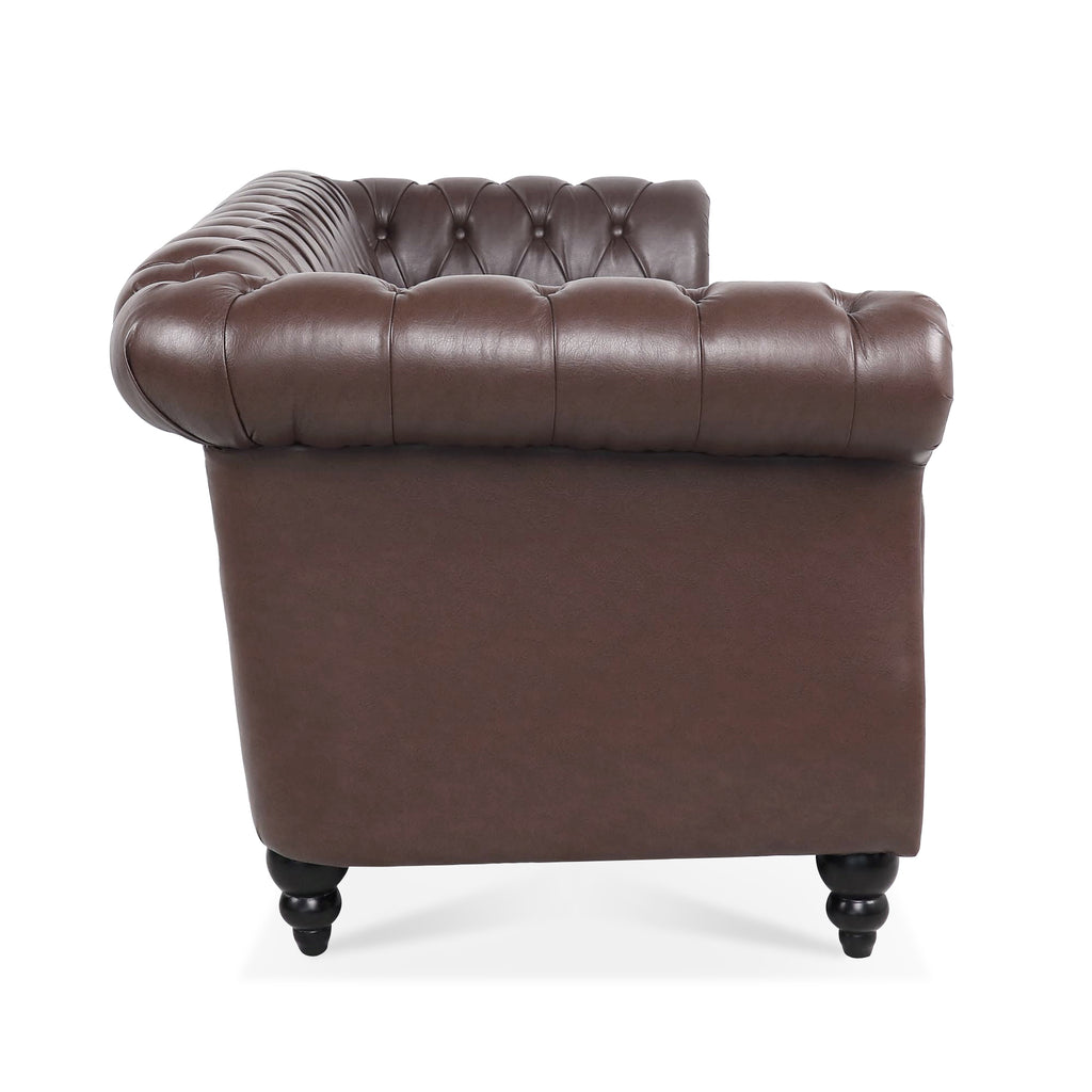 Dark brown Chesterfield sofa side profile