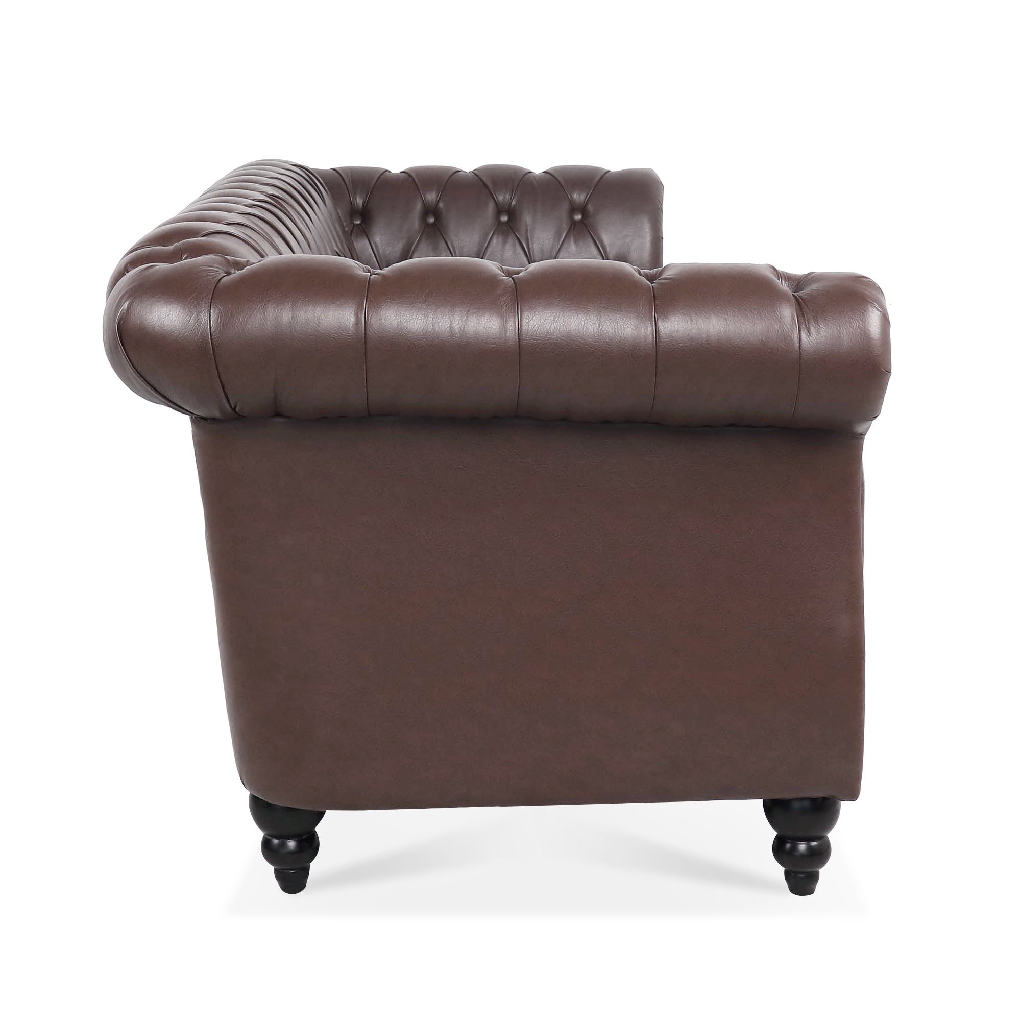 Dark brown Chesterfield sofa side profile