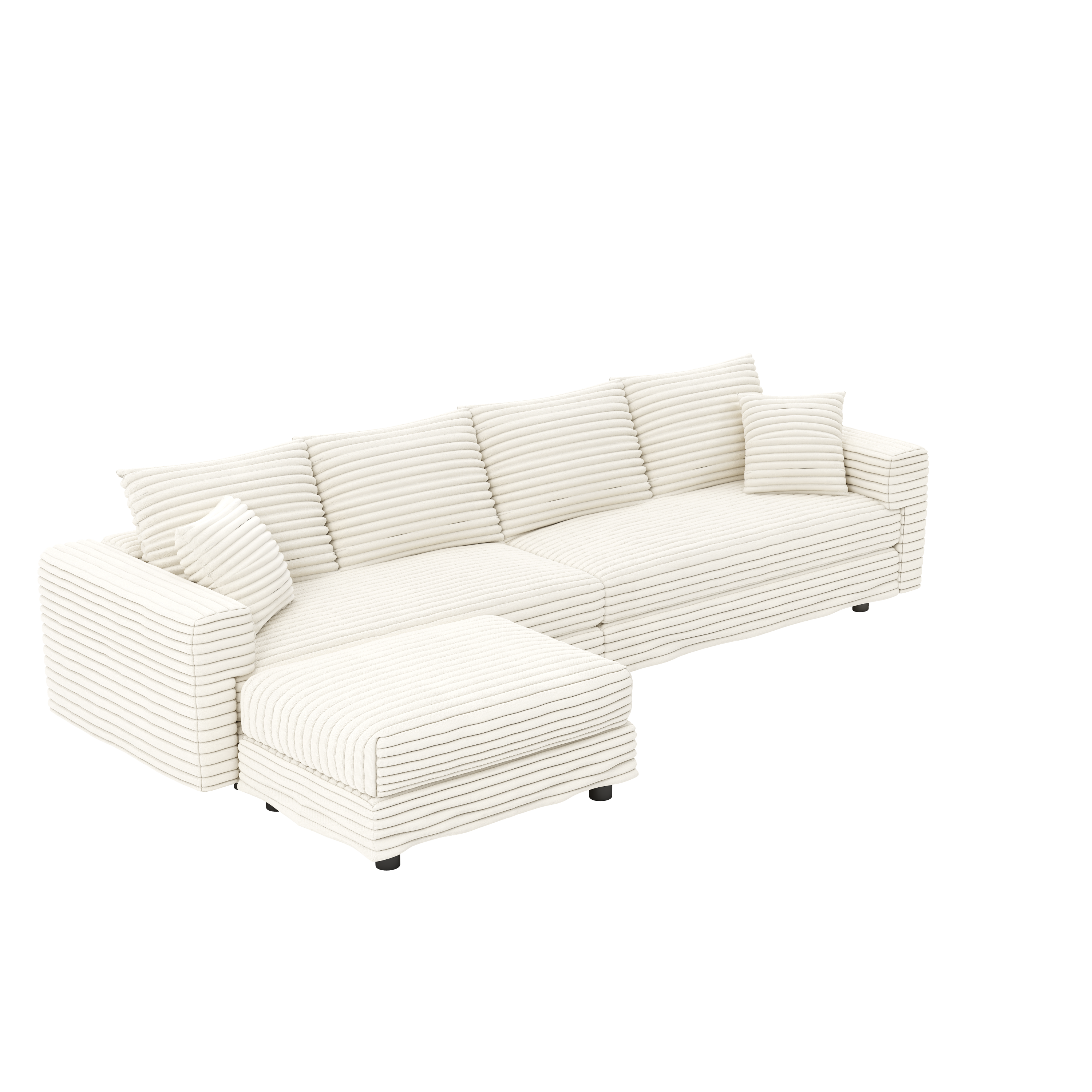 102.4 'Plush Corduroy 4-Seat Sofa,Modern Comfy Upholstered Sofa Cloud Couch,Deep Seat Couches with Soft Pillows and 3 Ottomans,Convertible Sofa Lounge Chair,Black(Old SKU:W1885S00287)