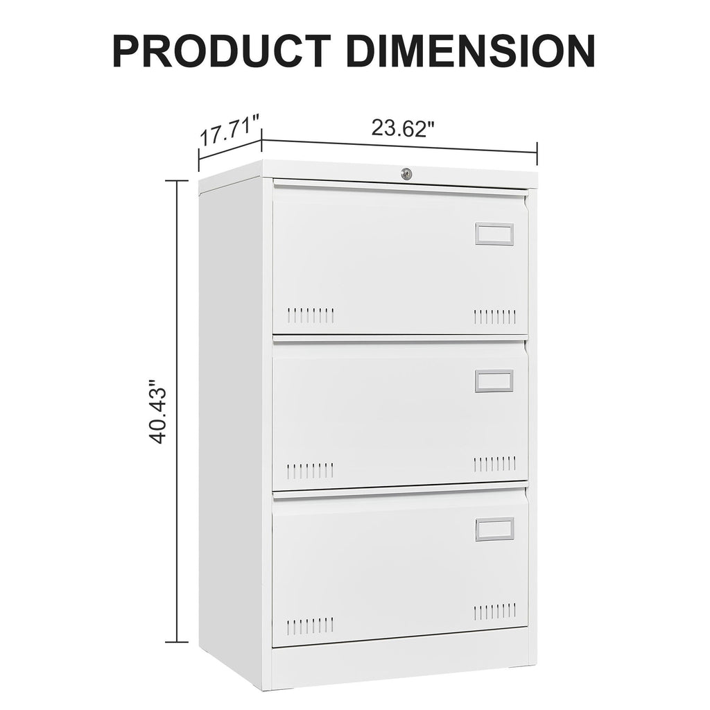 3-Drawer Metal Lateral File Cabinet with Lock