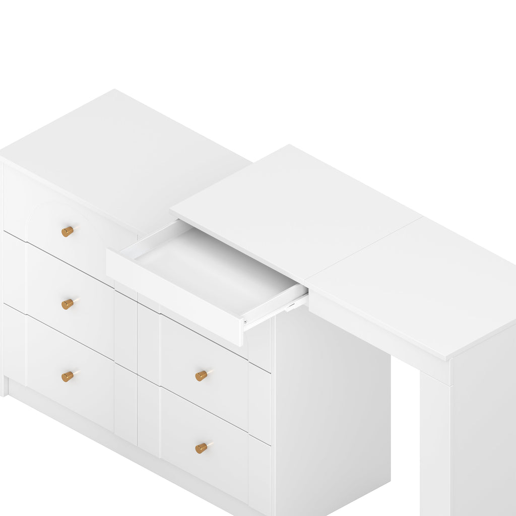 Vanity Desk with Mirror and Lights, Makeup Vanity Table with Flip-Top Tabletop and Storage 7 Drawers, 9 Compartments, 3 Shelves, 3 Color Modes Adjustable Makeup Table for Bedroom, Walnut (N733P279096)