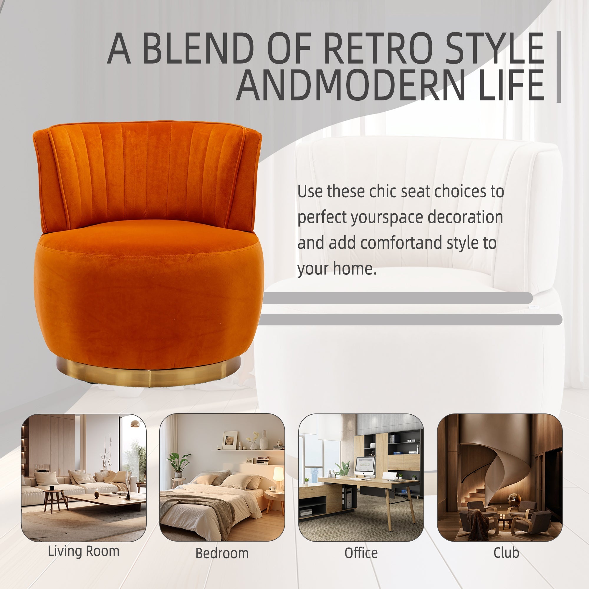 Velvet Swivel Barrel Chair — 360° Round Accent