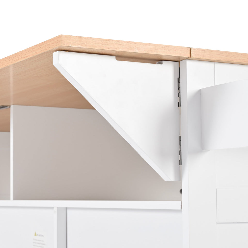 K&K 55.7'' Large Kitchen Island with 2 Drop Leaf,, Rolling Kitchen Cart on 5 Wheels with Power Outlet, Folding Storage Dining Table with Spice & Towel Rack , 3 Drawers, for Kitchen, Dining Room,Black