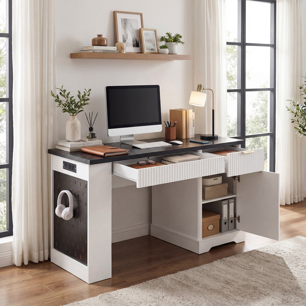 Fluted texture office desk in modern study room setting