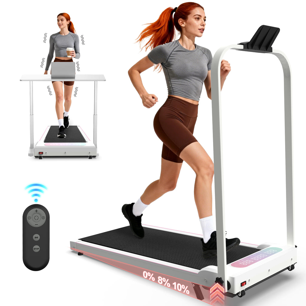 White treadmill carbon steel frame and side rail detail