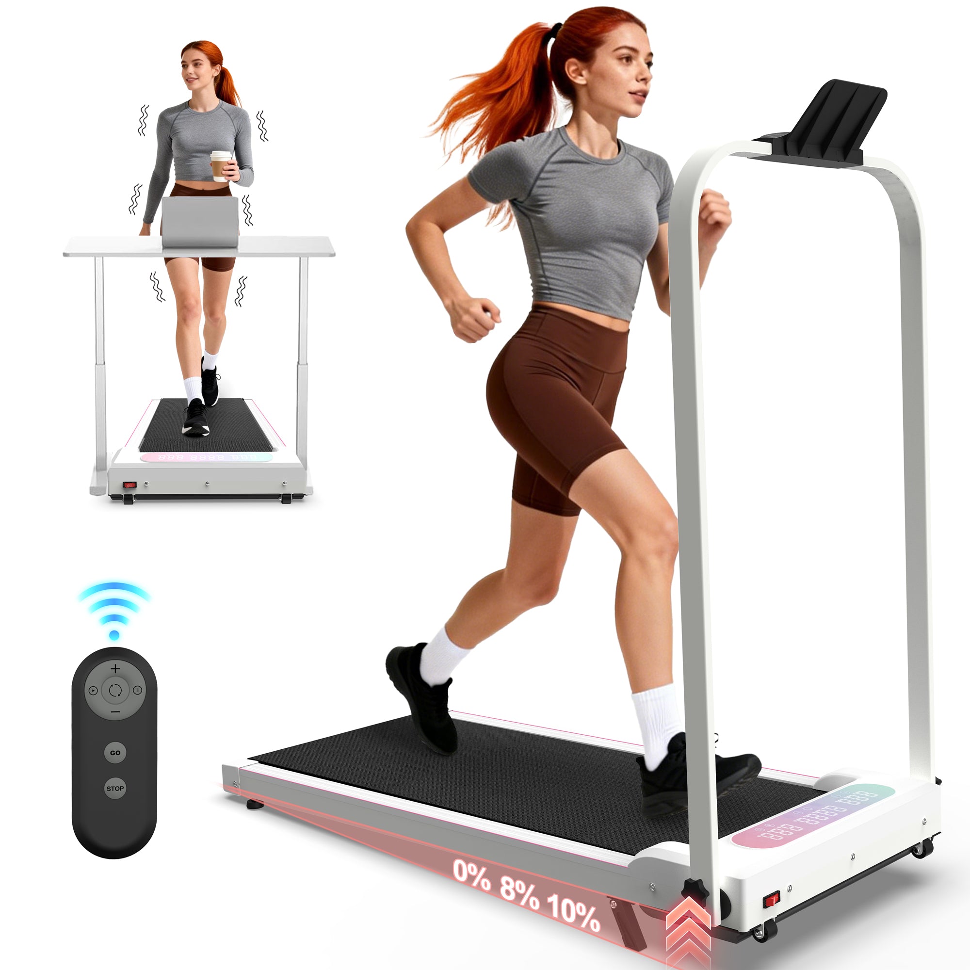 White treadmill carbon steel frame and side rail detail