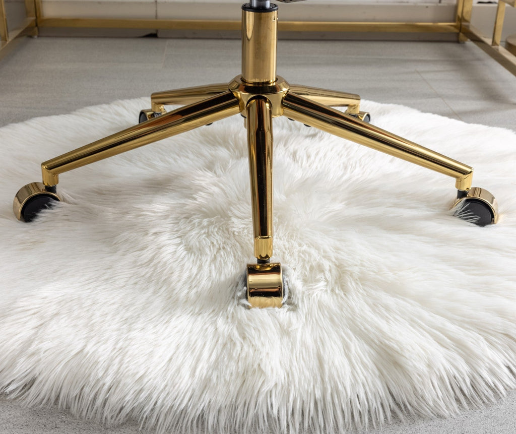 Faux Fur Office Chair — 40° Reclining with Gold Metal Base & Wheels