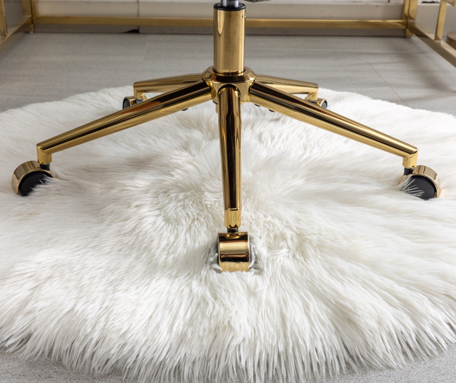 Faux Fur Office Chair — 40° Reclining with Gold Metal Base & Wheels