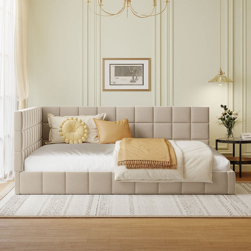 Upholstered daybed with one armrest — angle view