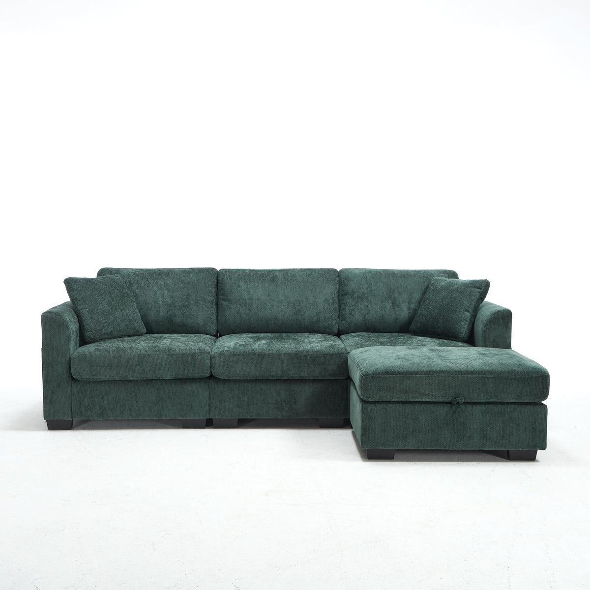 Modern Storage Sofa with Dual USB, 2 Side Pockets,Ottoman Storage Bench Cloud Sectional Chenille Sofa Oversized,4-Seat, L-Shaped Couch,Black