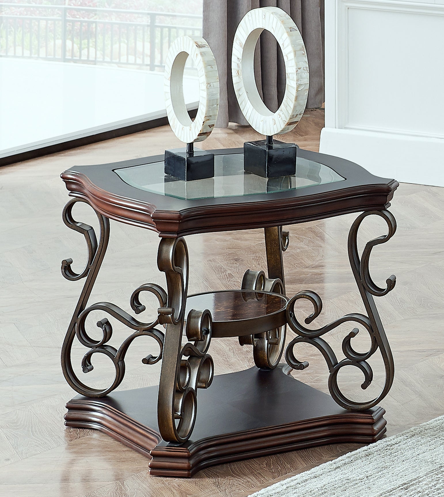 Traditional scroll-leg side table powder-coated metal base