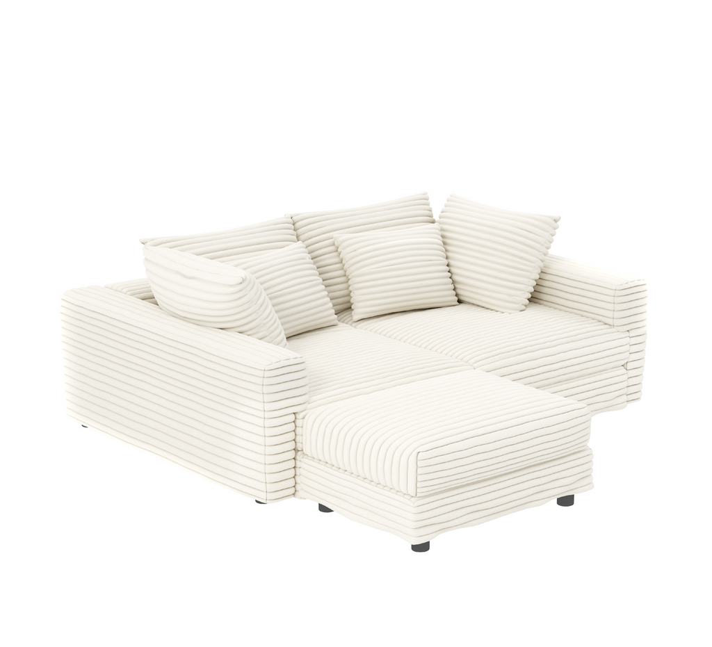 102.4 'Plush Corduroy 4-Seat Sofa,Modern Comfy Upholstered Sofa Cloud Couch,Deep Seat Couches with Soft Pillows and 3 Ottomans,Convertible Sofa Lounge Chair,Black(Old SKU:W1885S00287)