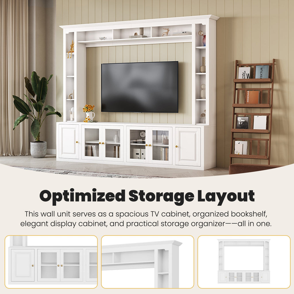92" Entertainment Center Wall Unit with Glass Doors — for TVs Up to 80"