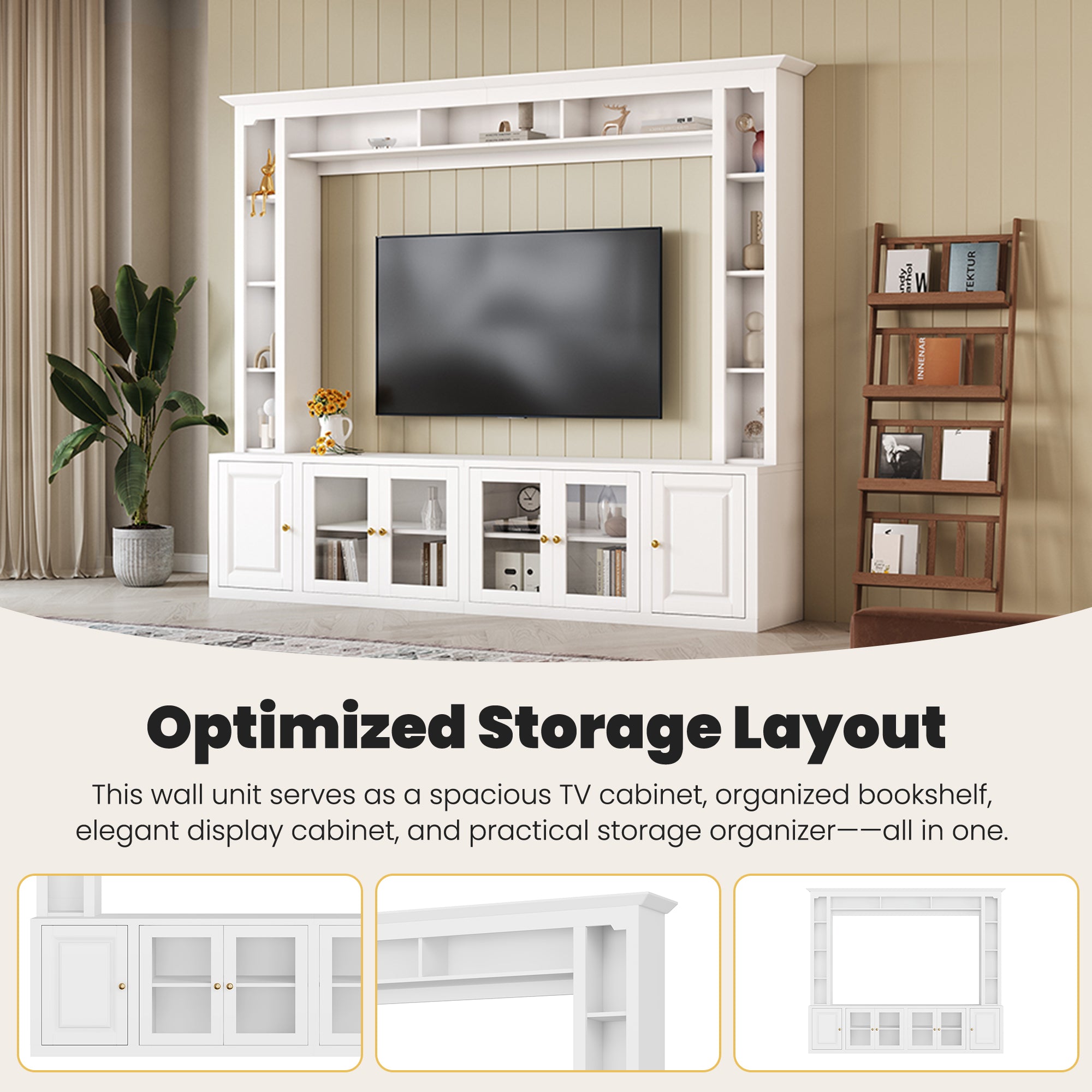 92" Entertainment Center Wall Unit with Glass Doors — for TVs Up to 80"
