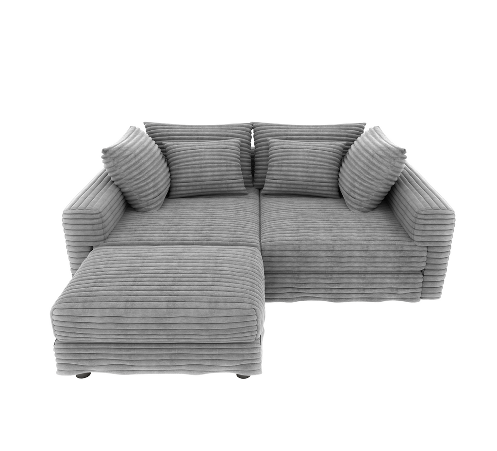 102.4 'Plush Corduroy 4-Seat Sofa,Modern Comfy Upholstered Sofa Cloud Couch,Deep Seat Couches with Soft Pillows and 3 Ottomans,Convertible Sofa Lounge Chair,Black(Old SKU:W1885S00287)