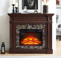 Electric Fireplace with Mantel, Fireplace Mantel, Fireplace Heater Freestanding, Realistic Stacked Stone Surround with Remote Control Timer LED Flame, Cherry, 45.66'W*11.8'D*40'H