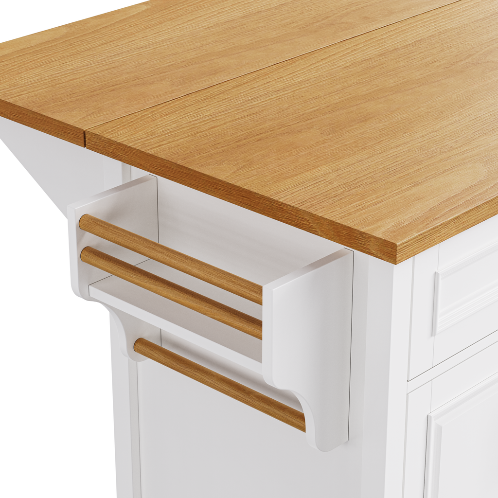 K&K 52'' Kitchen Island with Drop Leaf, Embossed Texture Kitchen Island on Wheels with Spice Rack, Towel Rack, 2 Doors and 5 Drawers, Kitchen Storage Cart with Adjustable Shelf for Kitchen, Blue Grey
