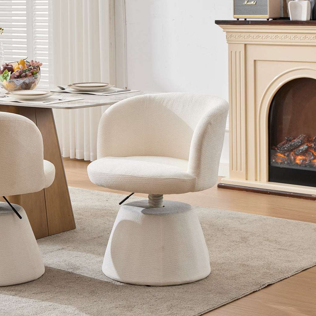 Adjustable Height 360° Swivel Bar Stool, Modern Chenille Upholstered Round Dining Chair, Ergonomic Accent Vanity Chair for Bedroom,Kitchen Island & Pub, Single Pack, Cream & Beige color,SW1878BG