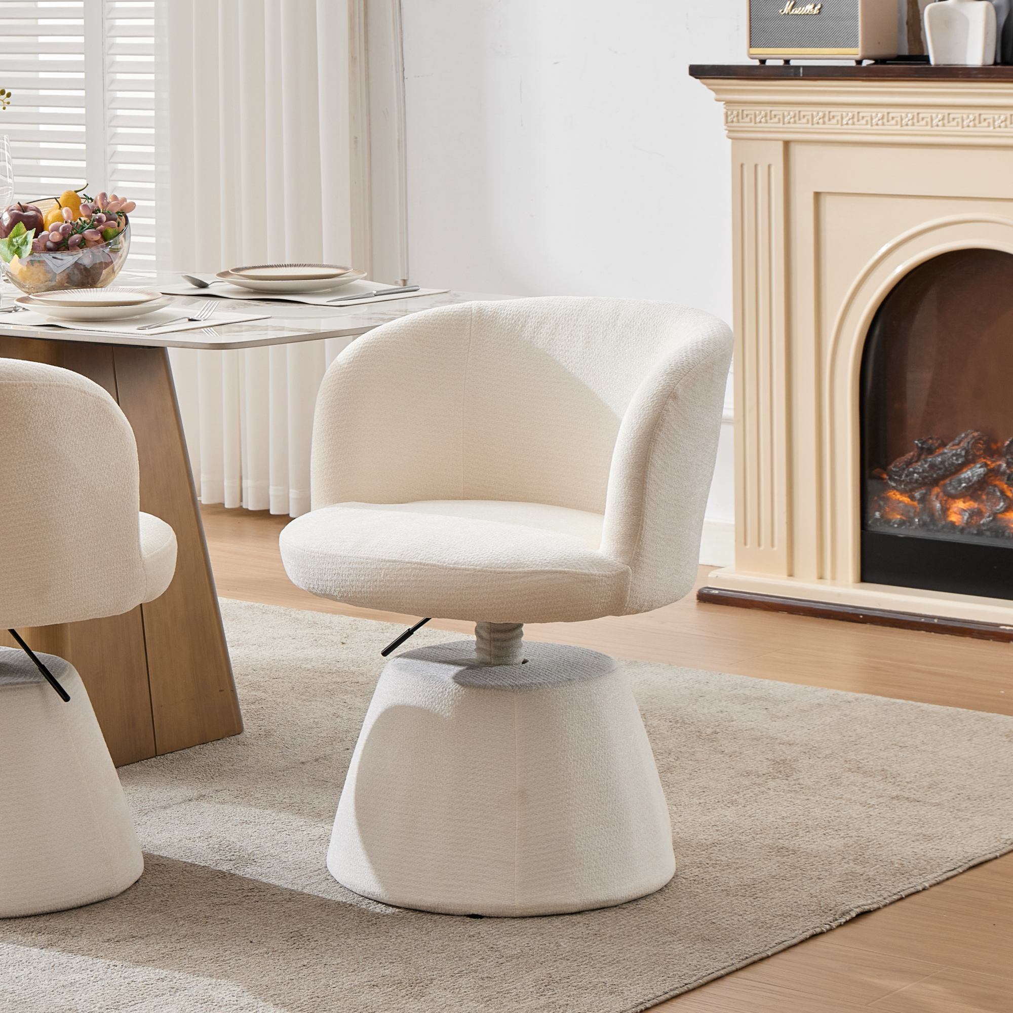 Adjustable Height 360° Swivel Bar Stool, Modern Chenille Upholstered Round Dining Chair, Ergonomic Accent Vanity Chair for Bedroom,Kitchen Island & Pub, Single Pack, Cream & Beige color,SW1878BG