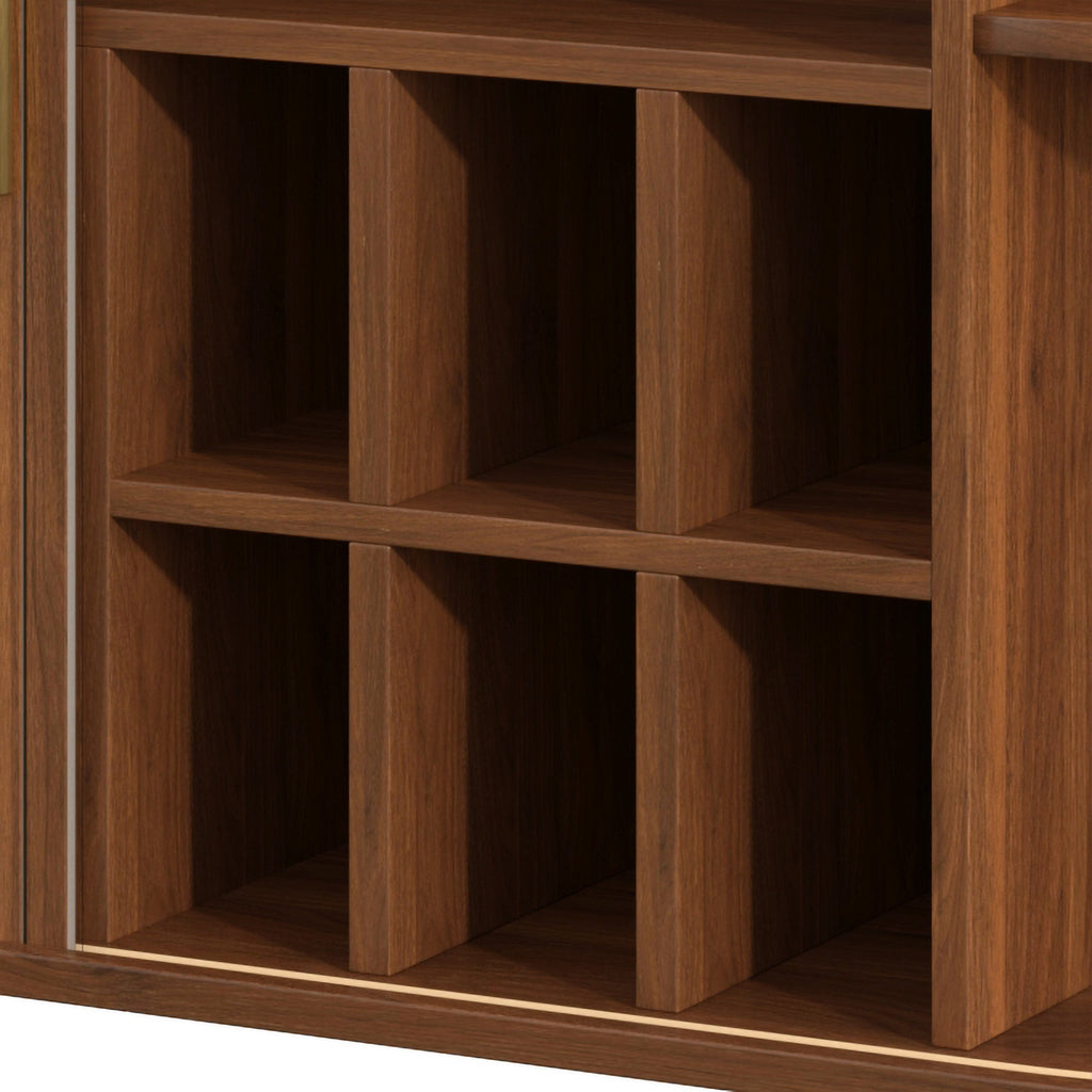 39' Fluted Liquor & Coffee Bar Cabinet with 6 Wine Racks and 3 Glass Holders, Mid-Century Modern Bar Cabinet with A Large Storage Drawer ,4 Hidden Storage Space on the Side , Black