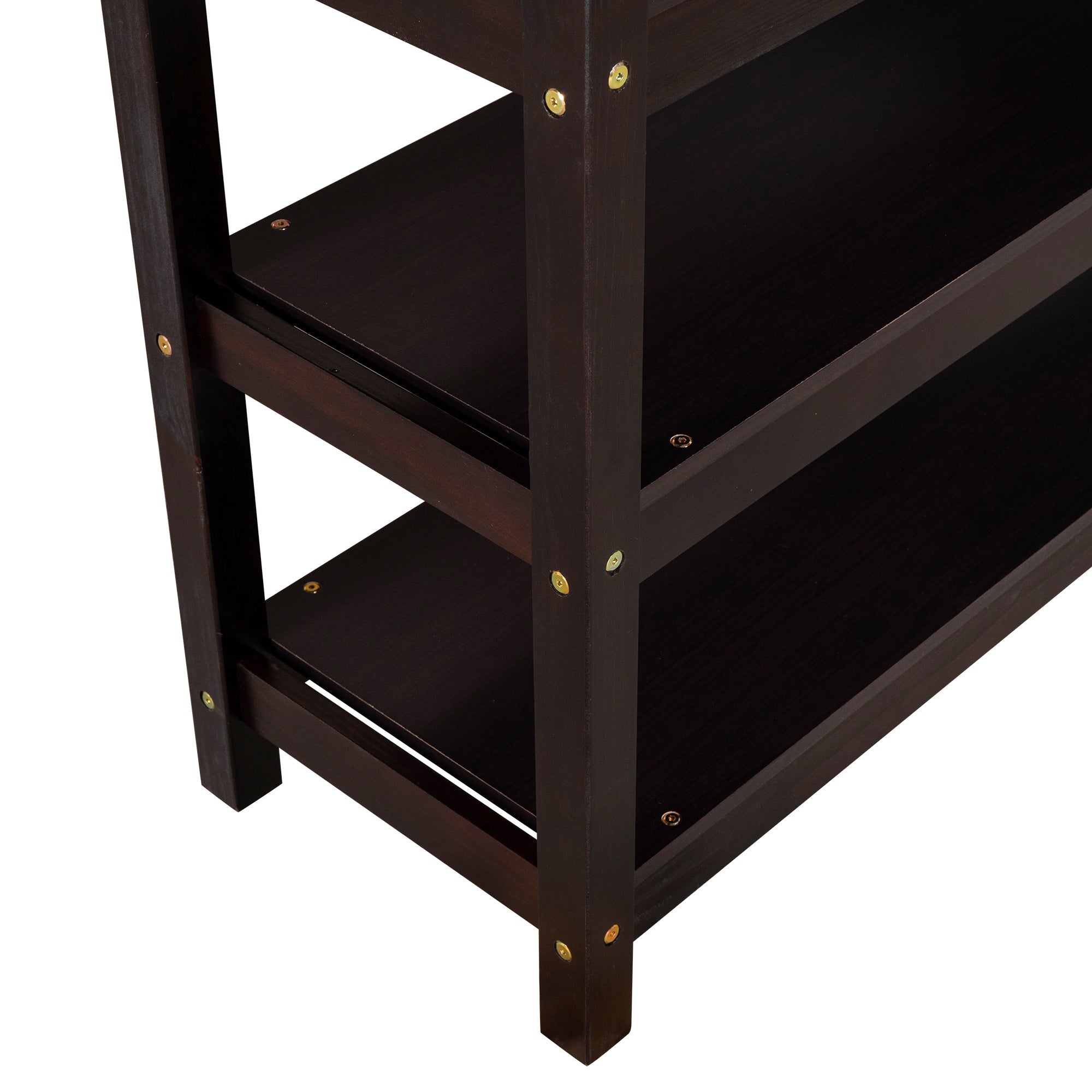 Storage shelf ladder access to bed