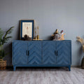 Antique navy blue 4-door sideboard with striped panel doors — front view