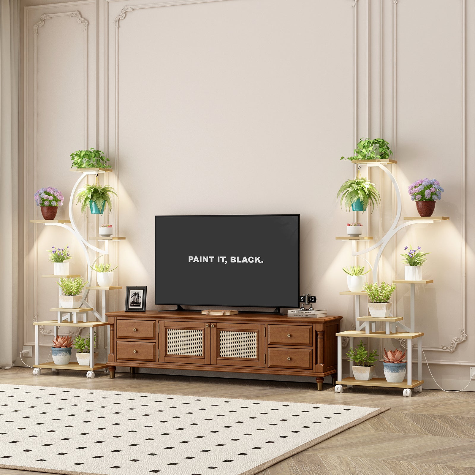 8-tier plant stand with three-head grow lights living room