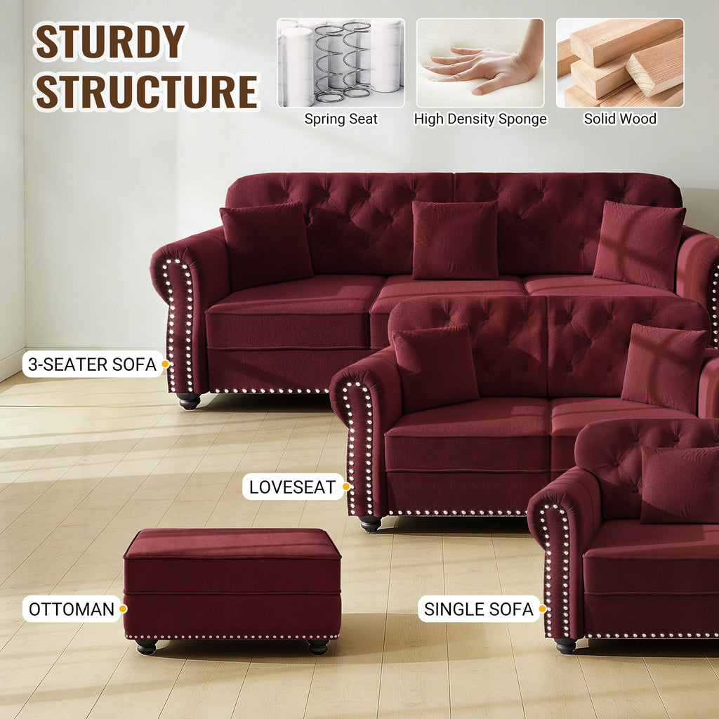41.3'Upholstered Velvet Sofa with Nailhead Trim and Rolled Armrests,Mid-Century Modern Chesterfield Sofa with Button Tufted,Includes 1 Pillows,Brown