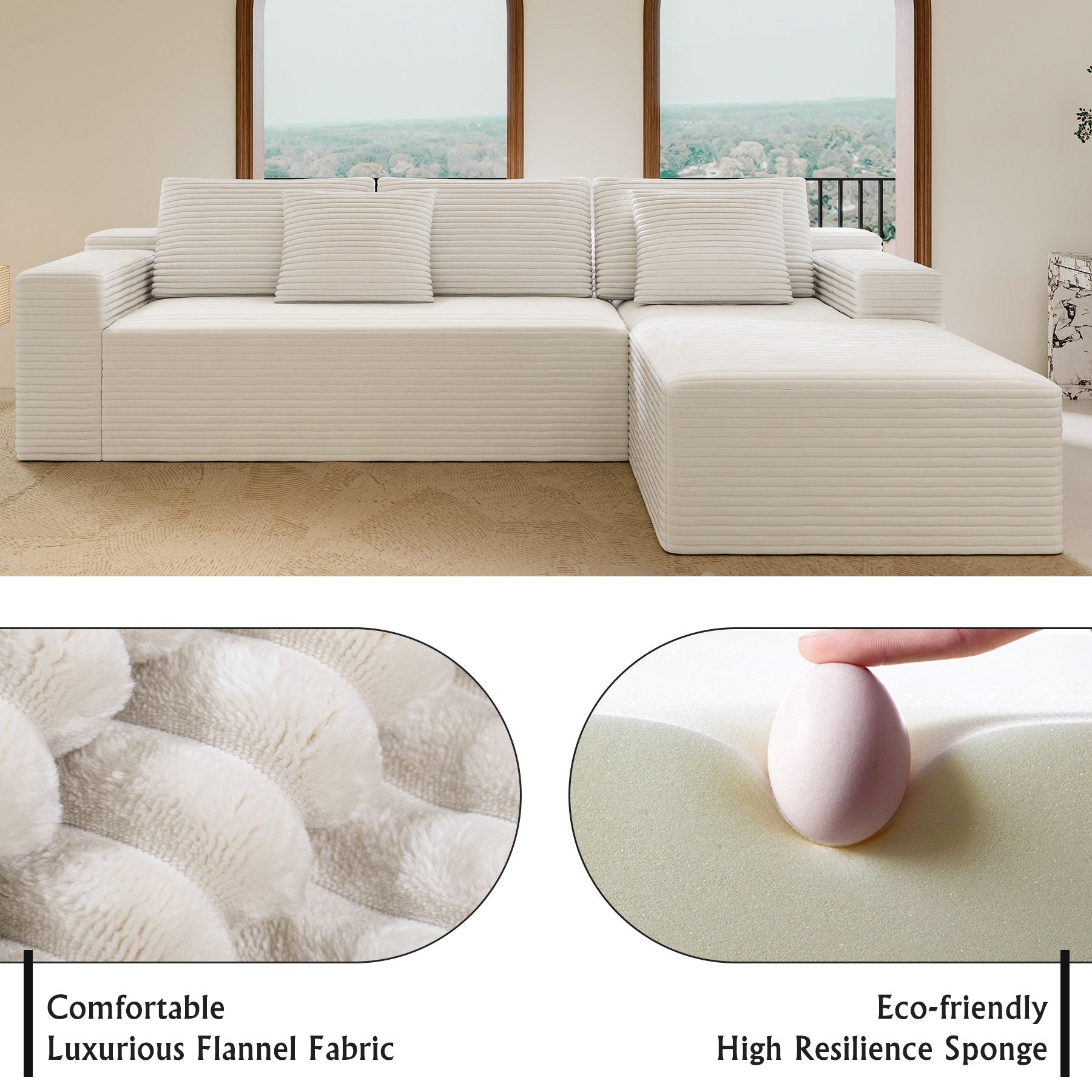 White modular sectional sofa three-quarter view