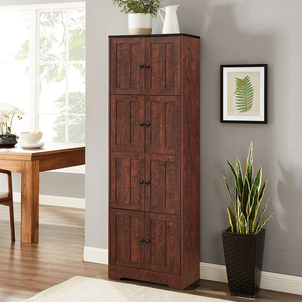 8-Door Tall Storage Cabinet — 72" Wall Storage with 4 Shelves