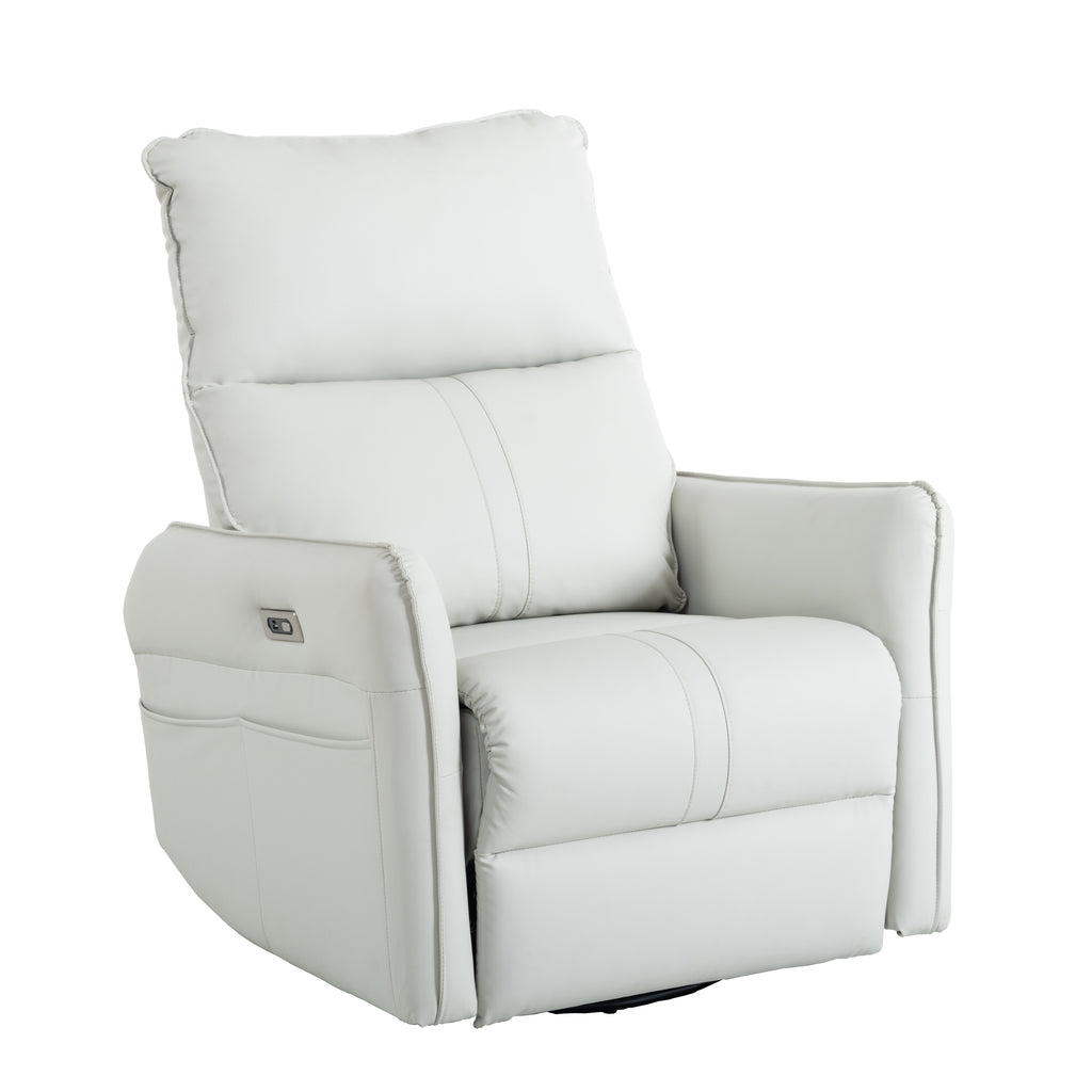 Light gray glider recliner with footrest retracted