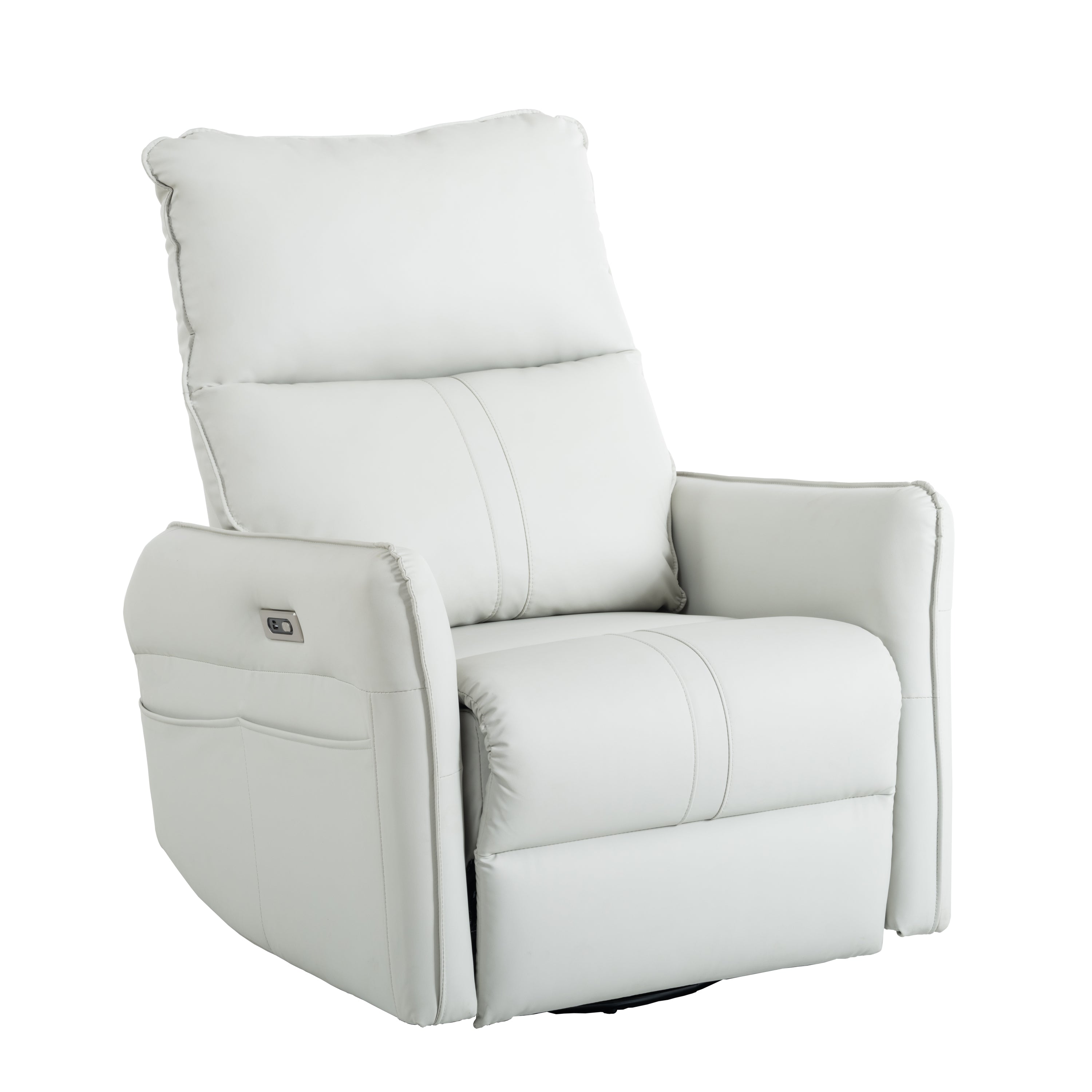Light gray glider recliner with footrest retracted