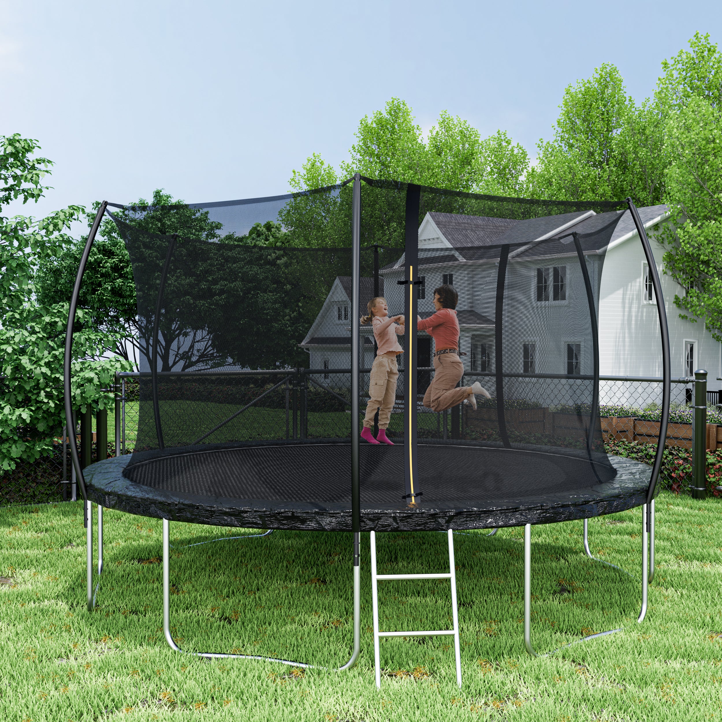 Trampoline safety net zippered door double-door fence design
