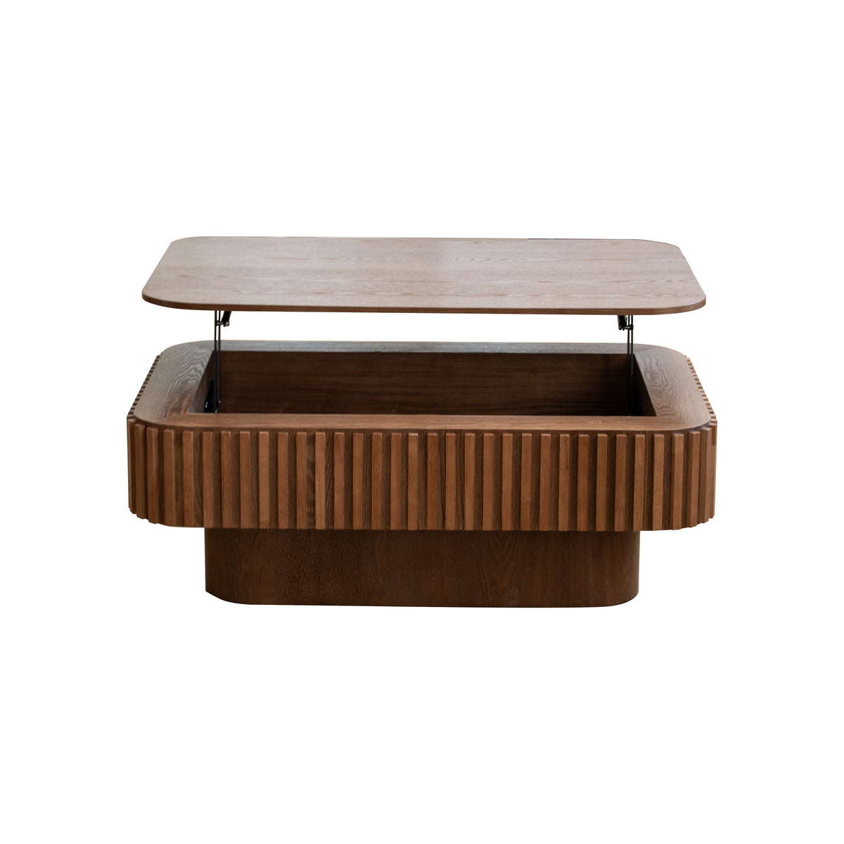 38.6'' Fluted Lift-top Coffee Table Solid Wood Veneered Modern Coffee Table Accent Tea Table with Storage and Adjustable Height for Living Room, Bedroom, Apartment or Office, Grey