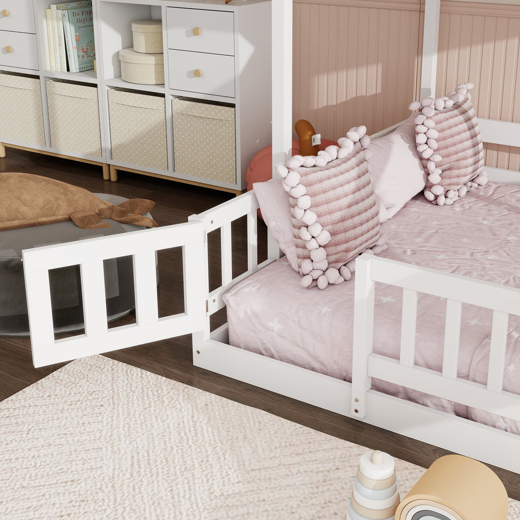 Twin Over Full Bunk Bed with Slide, Storage Staircase, Pine Solid Wooden Bunk Bed with Safety Guardrails ,Grey (Old Sku W504S00184)