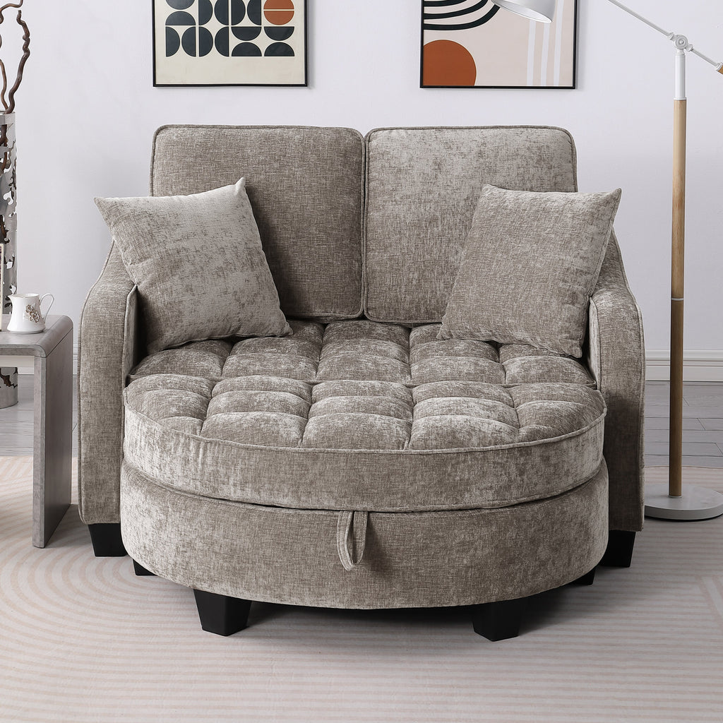 Two-seater sofa, double sofa chaise longue, with irregular armrests and backrests, footrest with storage space, comes with two small throw pillows, suitable for living room and bedroom -Blue