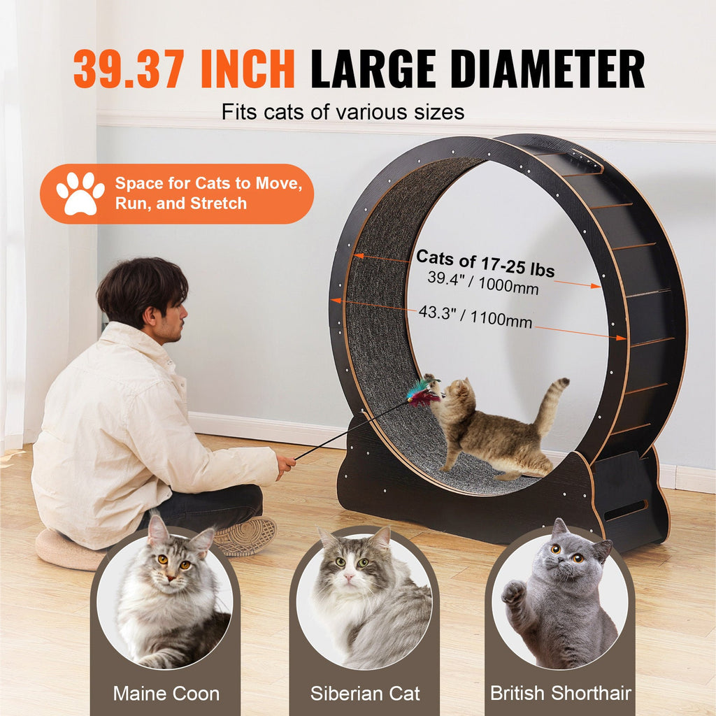 43.3" Large Cat Exercise Wheel — Silent Indoor Treadmill for Cats