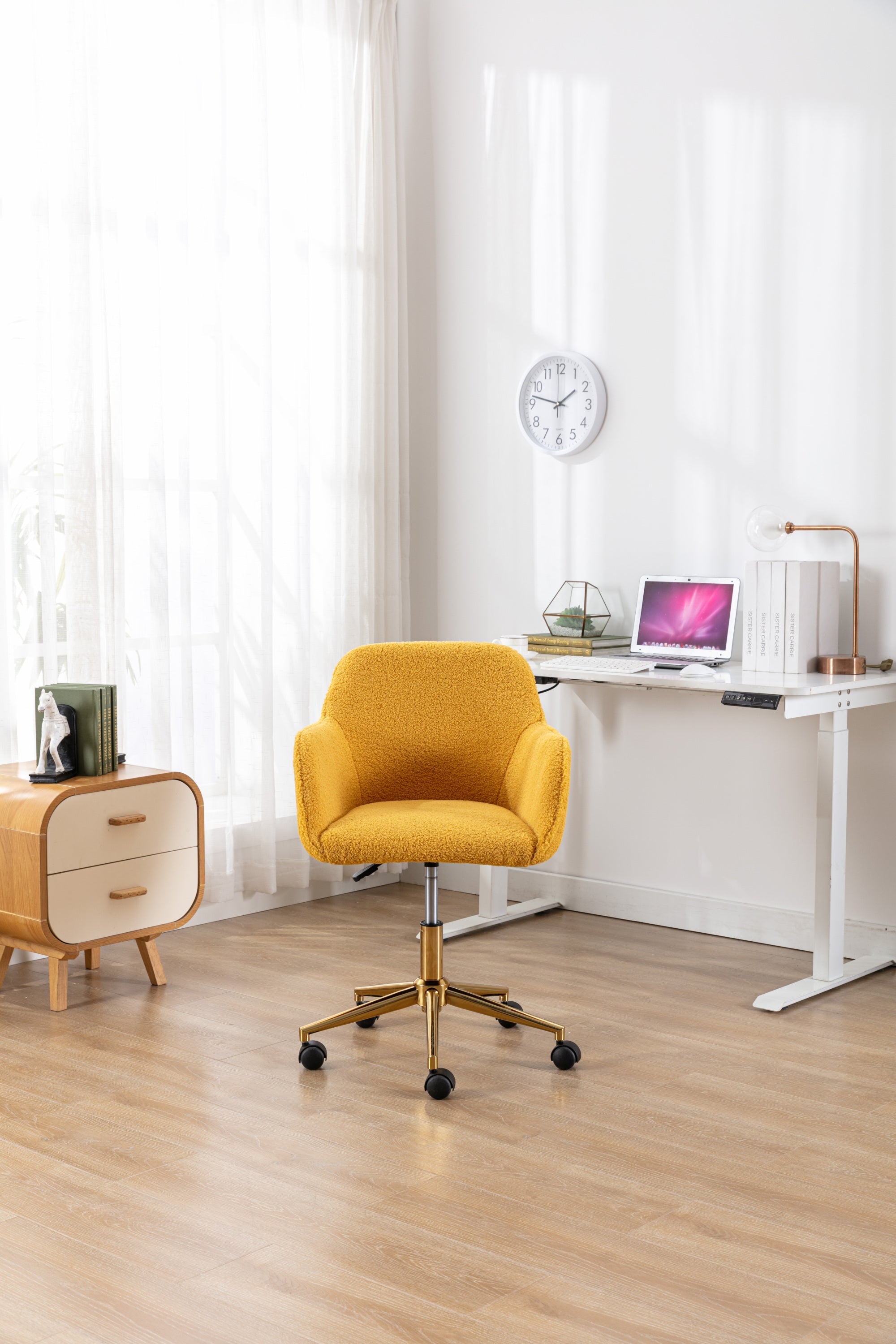 Teddy Office Chair — Adjustable Height with Gold Metal Base & Wheels