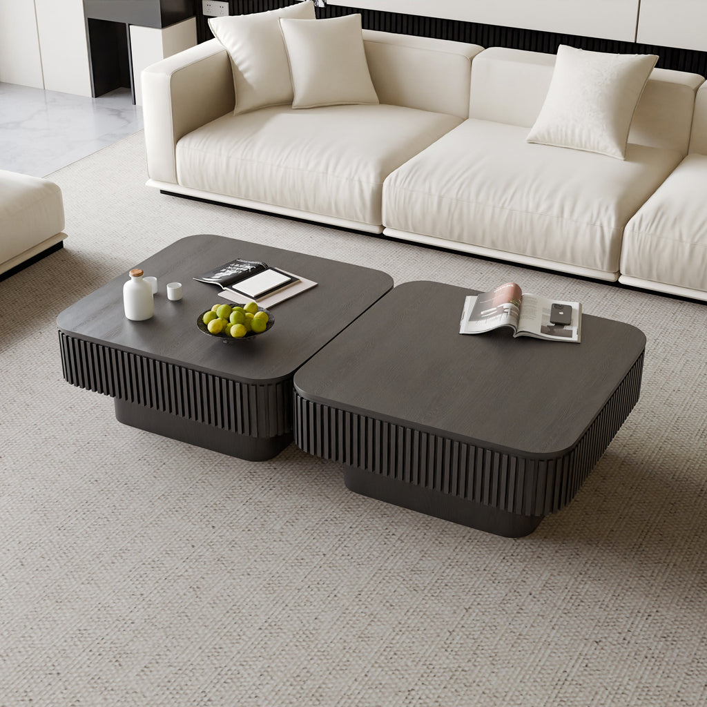 31.5'' Square Coffee Table with Storage Solid Wood Veneered Modern Coffee Table Accent Tea Table for Living Room, Bedroom, Apartment or Office, Natural Wood