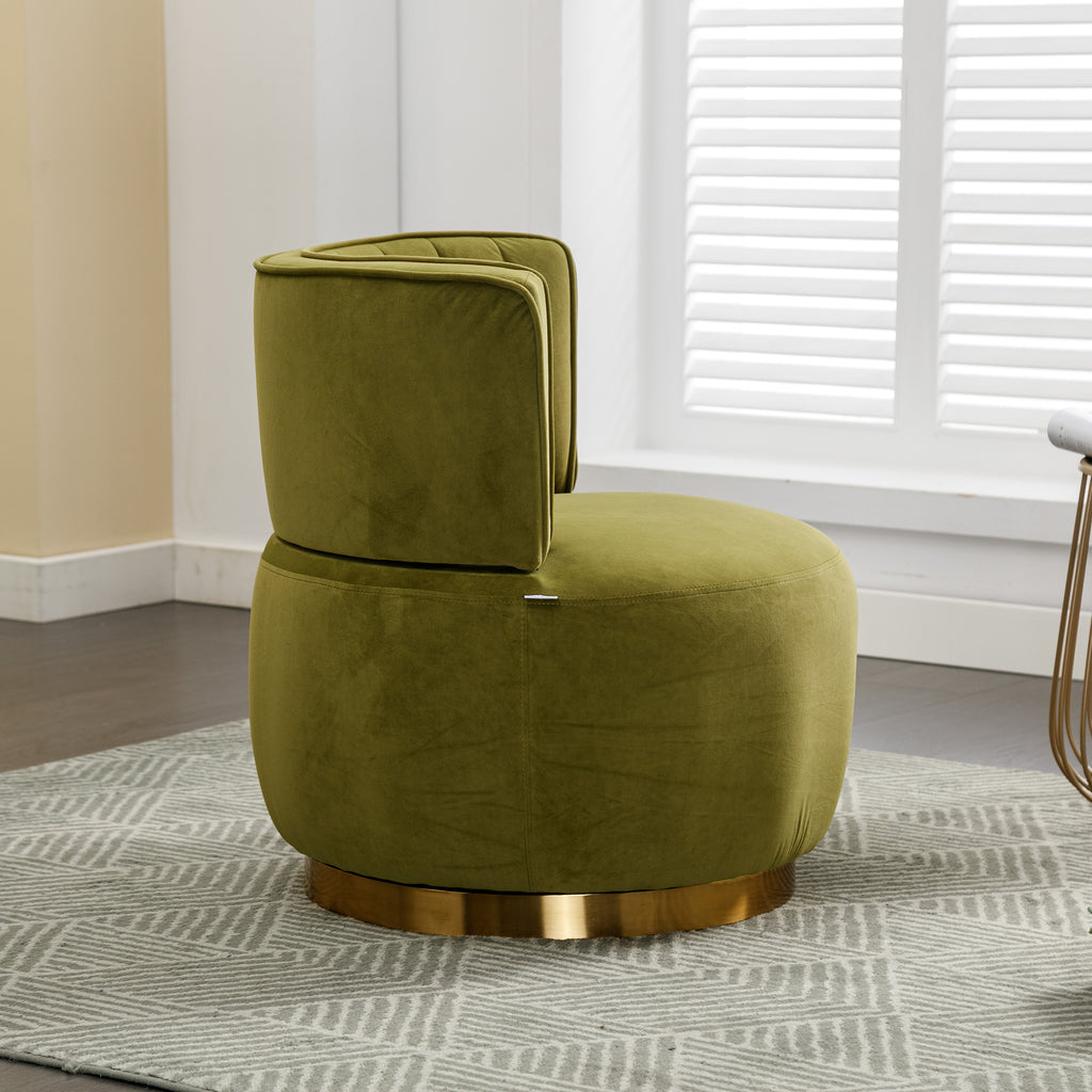 Velvet barrel chair seat cushion detail