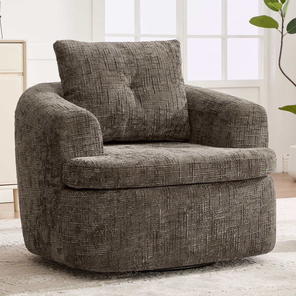 Brown accent chair 360 swivel iron base
