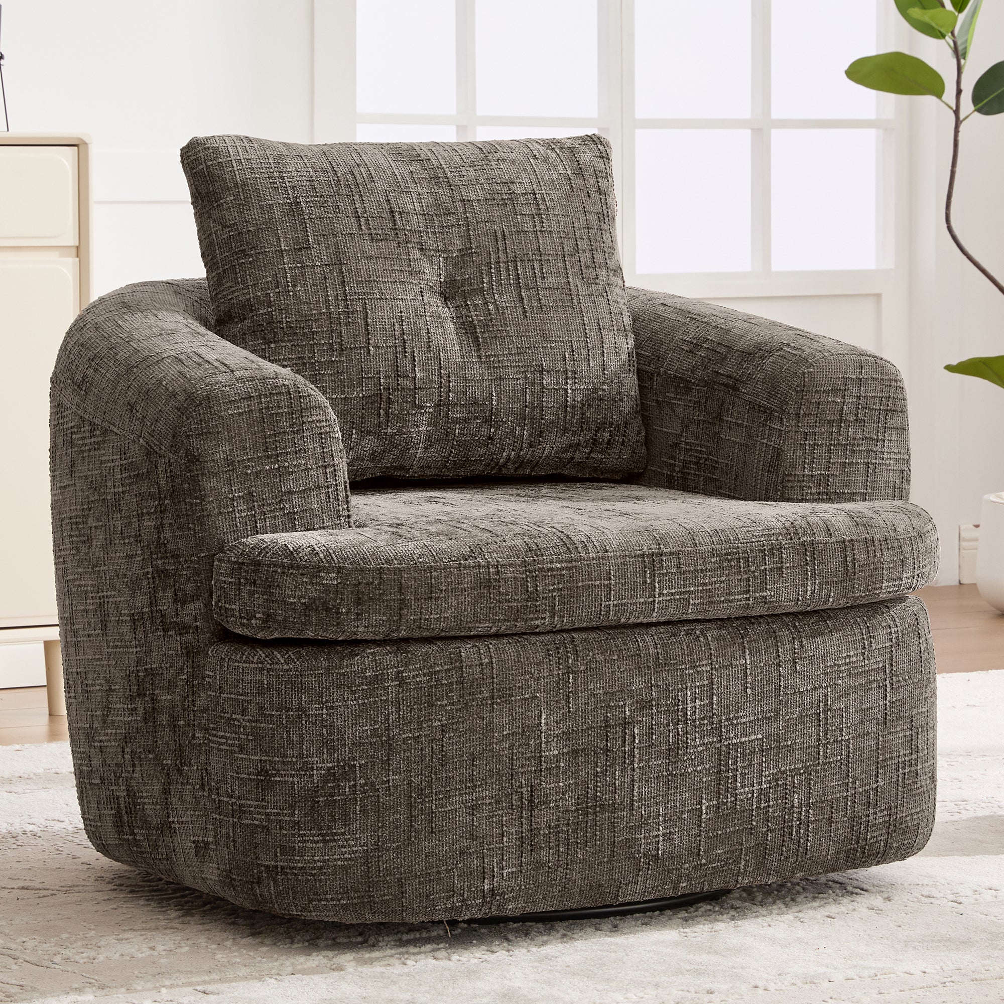 Brown accent chair 360 swivel iron base