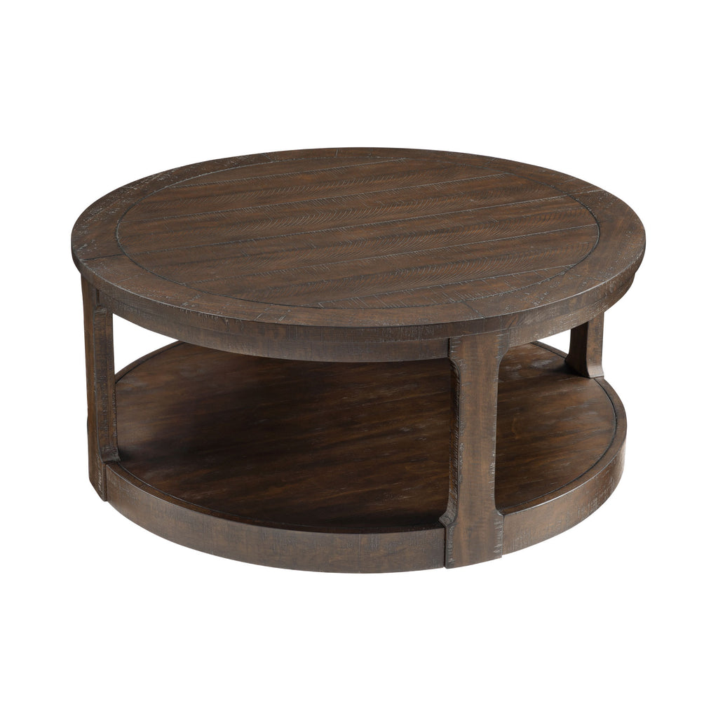 40-inch round coffee table vintage finish — angle view